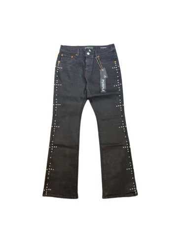 Purple Brand 1:1 quality version American Biker High Street Black Wash Side Metal Studded Flare Jeans 29373863