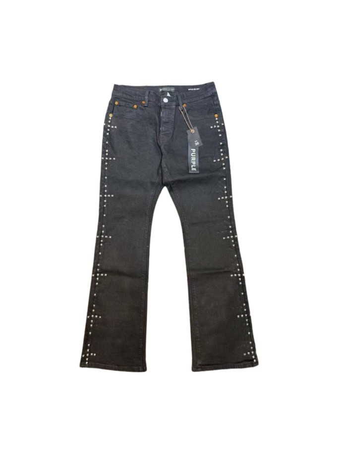 Purple Brand 1:1 quality version American Biker High Street Black Wash Side Metal Studded Flare Jeans 29373863