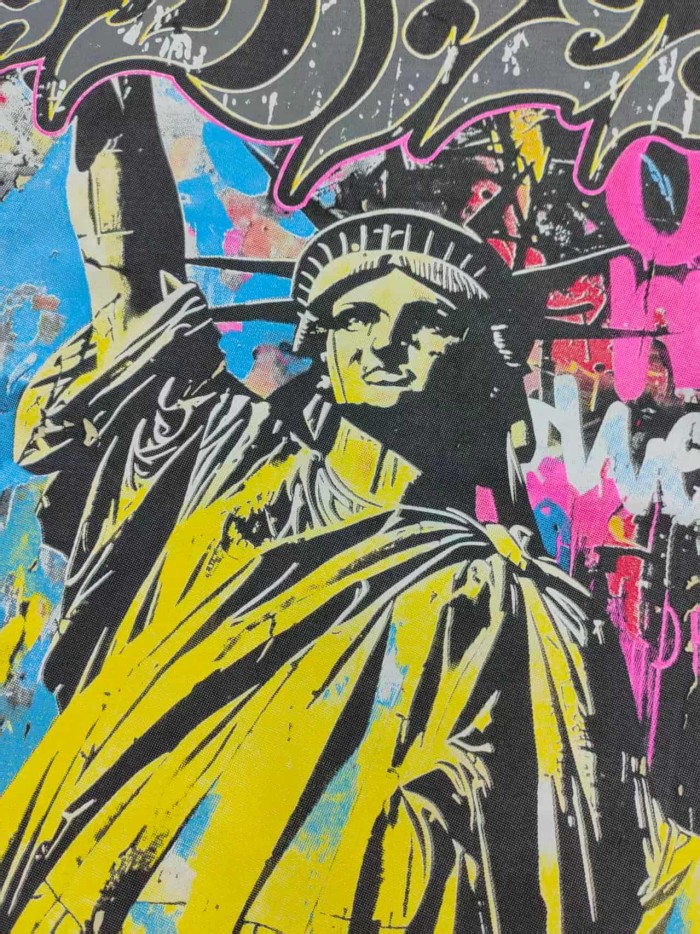 Godspeed Statue of Liberty Graffiti Letter Print Washed Version Long Sleeve T-Shirt 3 colors 28702248