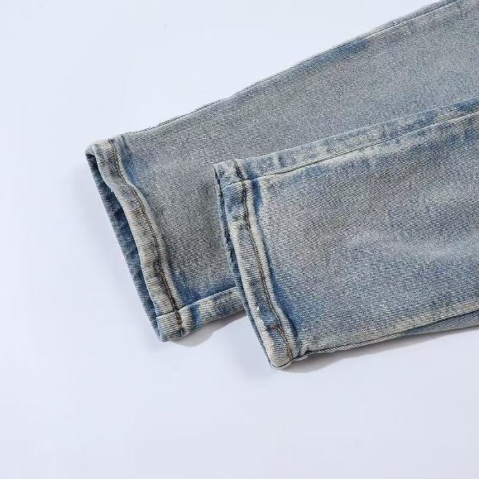 Amiri 1:1 quality version Frayed Cut Out Leopard Patch Inner Letter Applique Slim Tapered Skinny Jeans 29373796