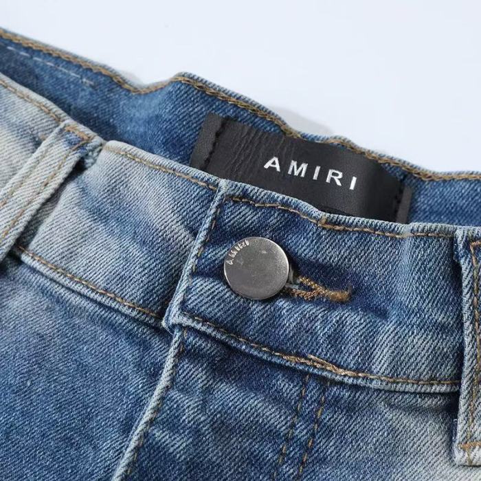 Amiri 1:1 quality version  Wash Cut Out Purple Patch Letter Appliques Slim Tapered Jeans 29373768