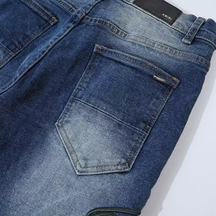 Amiri 1:1 quality version American Streetwear Vintage Wash Destroyed Green Script Embroidery Skinny Fit Denim Jeans 29373776
