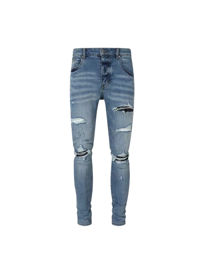 Amiri 1:1 quality version  Wash Distressed Multi Ripped Black Strap Liner Slim Tapered Skinny Jeans 29373801