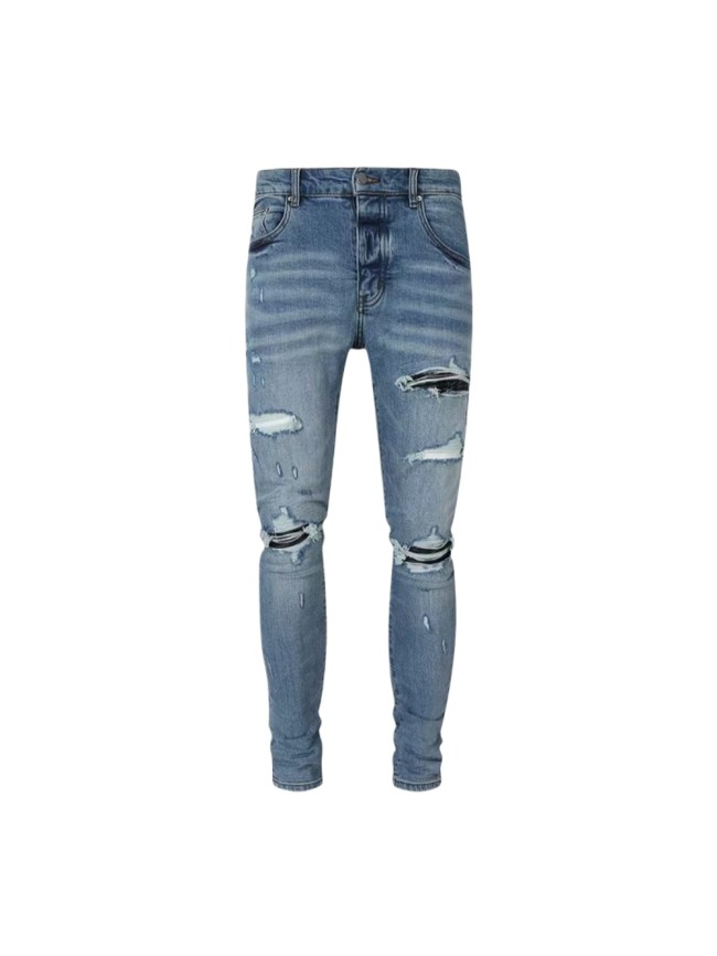 Amiri 1:1 quality version Wash Distressed Multi Ripped Black Strap Liner Slim Tapered Skinny Jeans 29373801