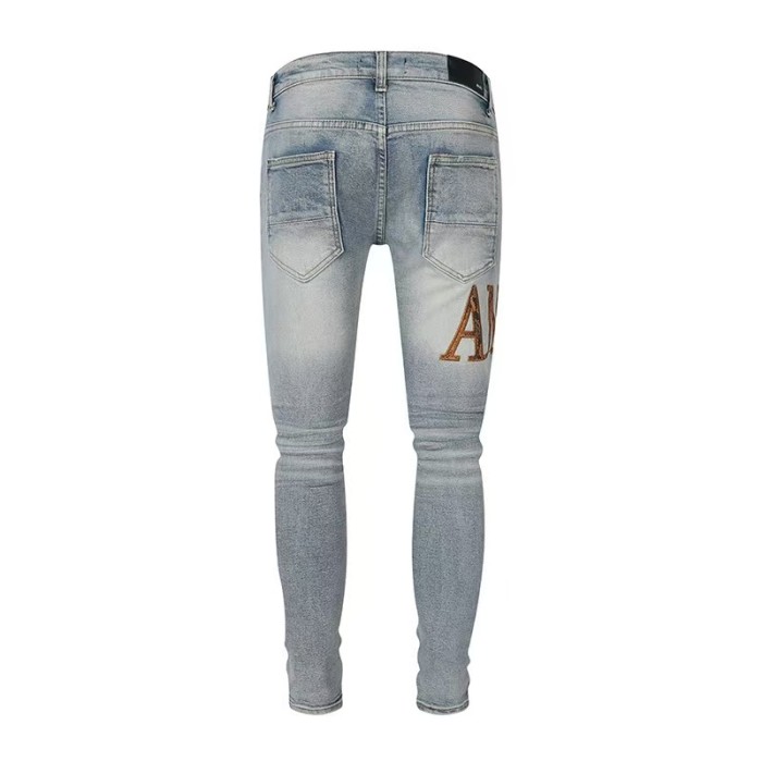 Amiri 1:1 quality version Frayed Cut Out Leopard Patch Inner Letter Applique Slim Tapered Skinny Jeans 29373796