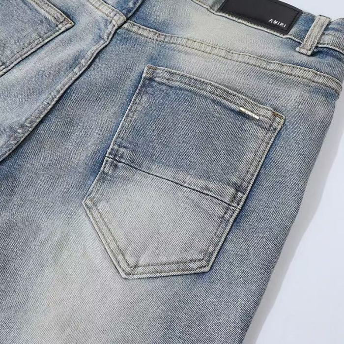 Amiri 1:1 quality version  Wash Cut Out Purple Patch Letter Appliques Slim Tapered Jeans 29373768