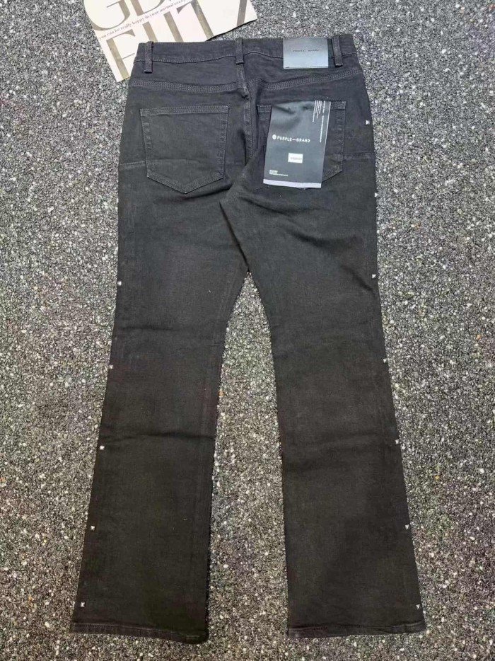 Purple Brand 1:1 quality version American Biker High Street Black Wash Side Metal Studded Flare Jeans 29373863