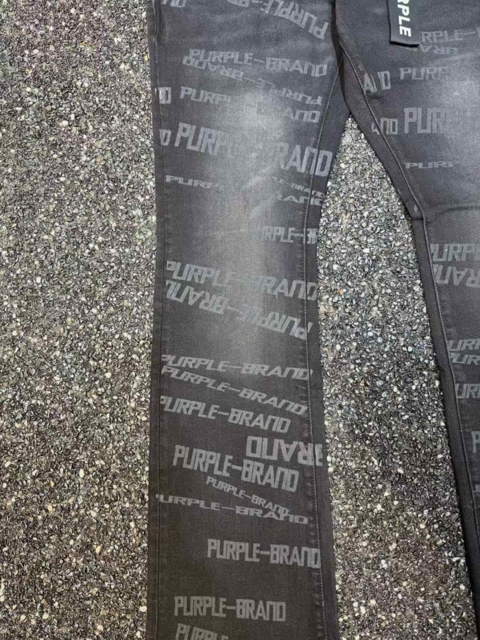 Purple Brand 1:1 quality version Retro Hip Hop Faded Black Full Print Text Logo Flare Jeans 29373846