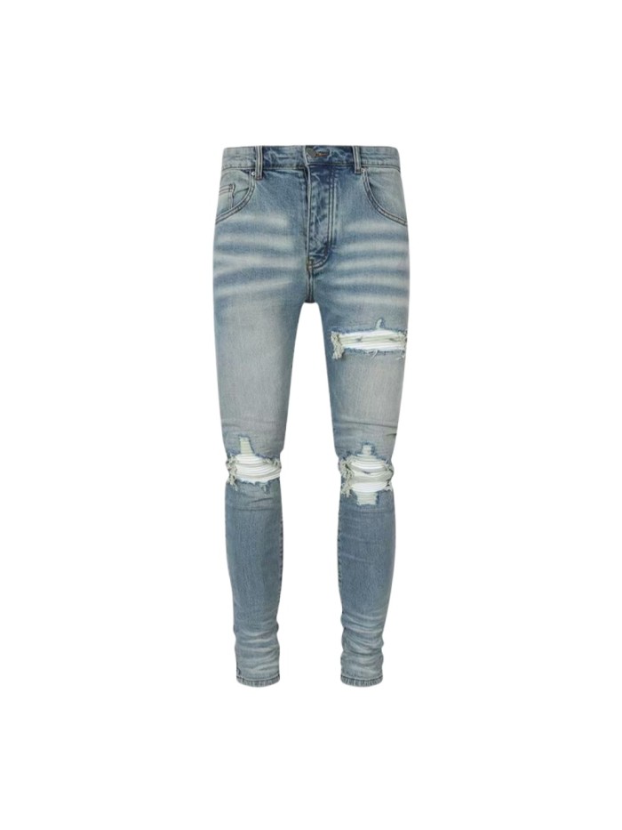 Amiri 1:1 quality version Wash Distressed Ripped White Stripe Patch Skinny Jeans 29373781