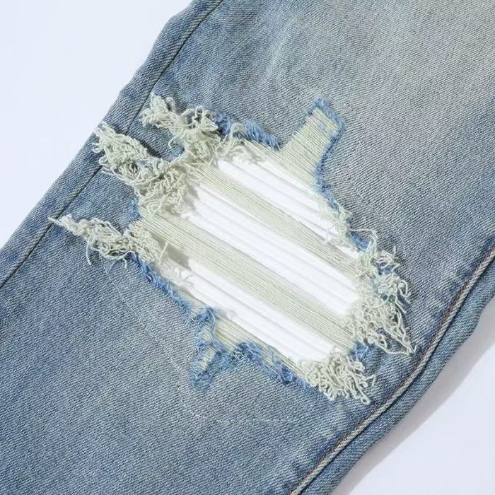 Amiri 1:1 quality version Wash Distressed Ripped White Stripe Patch Skinny Jeans 29373781