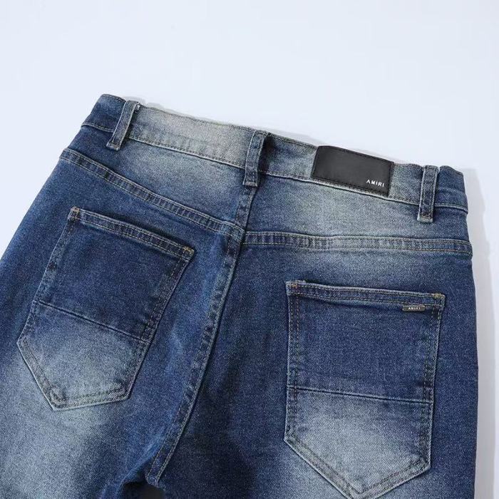 Amiri 1:1 quality version American Streetwear Vintage Wash Destroyed Green Script Embroidery Skinny Fit Denim Jeans 29373776