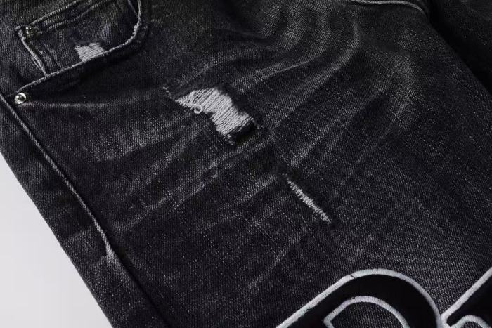 Amiri 1:1 quality version Streetwear Distressed Letter Print Slim Fit Washed Stretch Denim Jeans 29374941