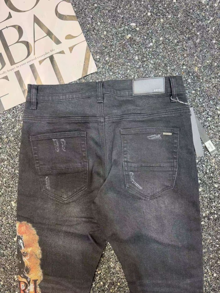 Amiri 1:1 quality version American Biker High Street Black Wash Ripped Horse Graphic Skinny Jeans 29374878