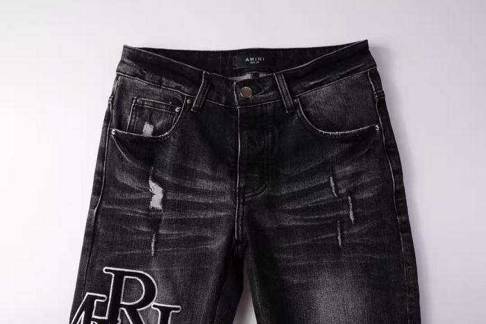 Amiri 1:1 quality version Streetwear Distressed Letter Print Slim Fit Washed Stretch Denim Jeans 29374941