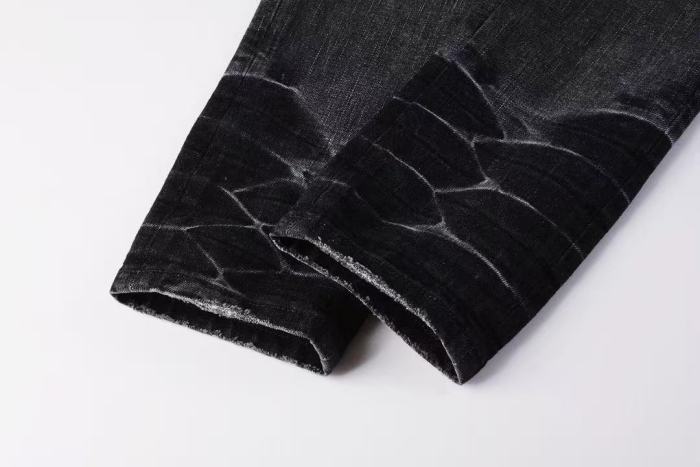 Amiri 1:1 quality version Streetwear Distressed Letter Print Slim Fit Washed Stretch Denim Jeans 29374941