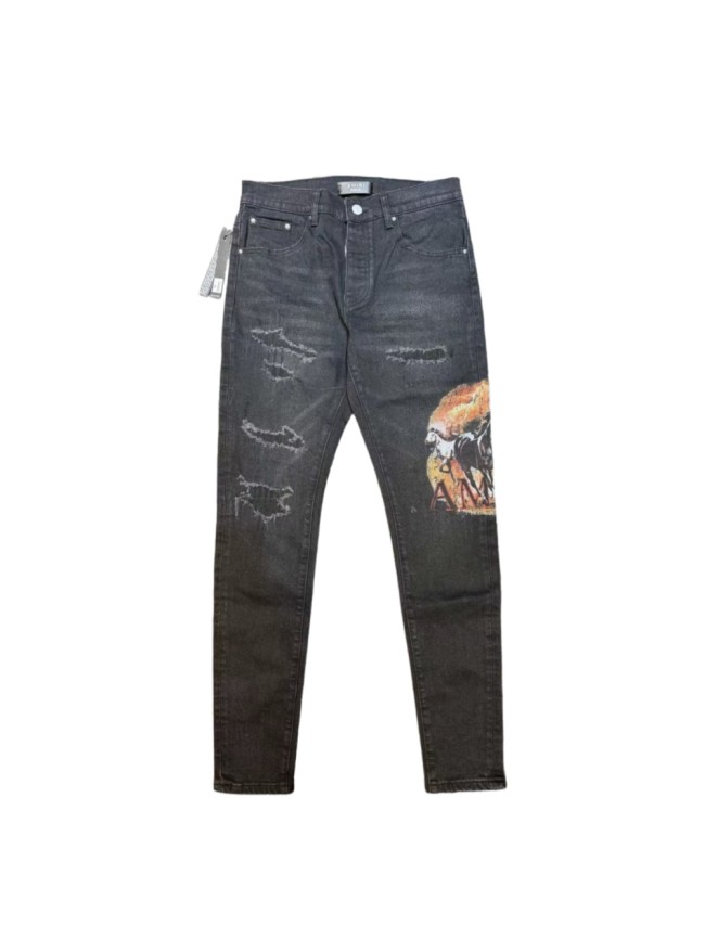 Amiri 1:1 quality version American Biker High Street Black Wash Ripped Horse Graphic Skinny Jeans 29374878