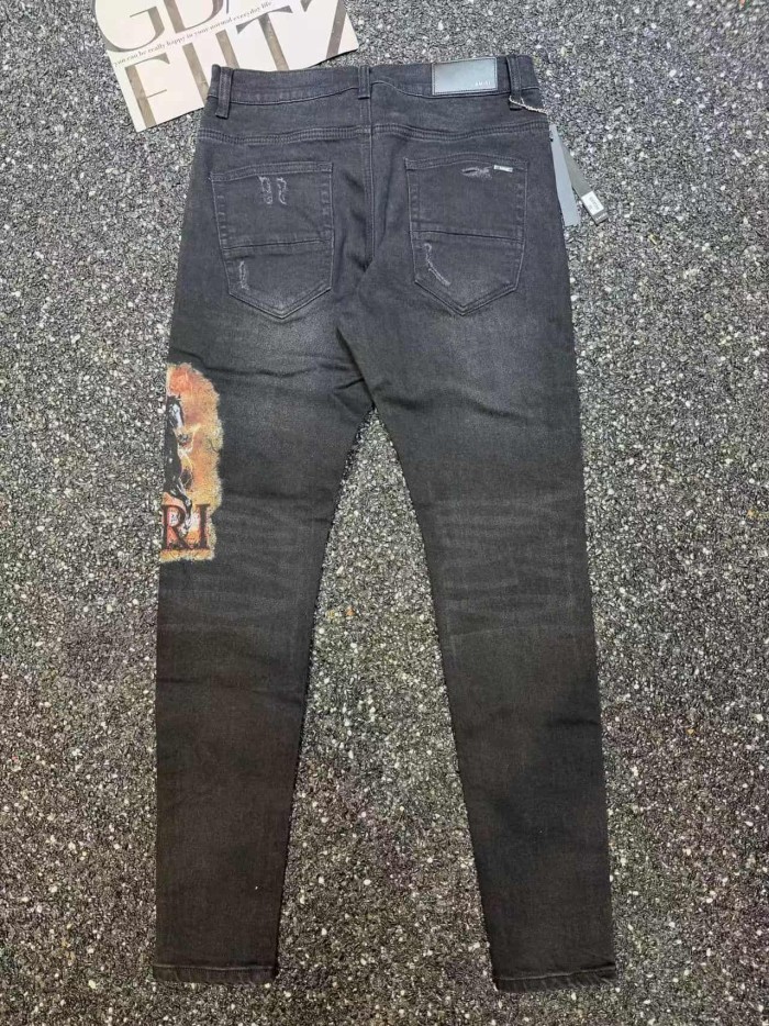 Amiri 1:1 quality version American Biker High Street Black Wash Ripped Horse Graphic Skinny Jeans 29374878