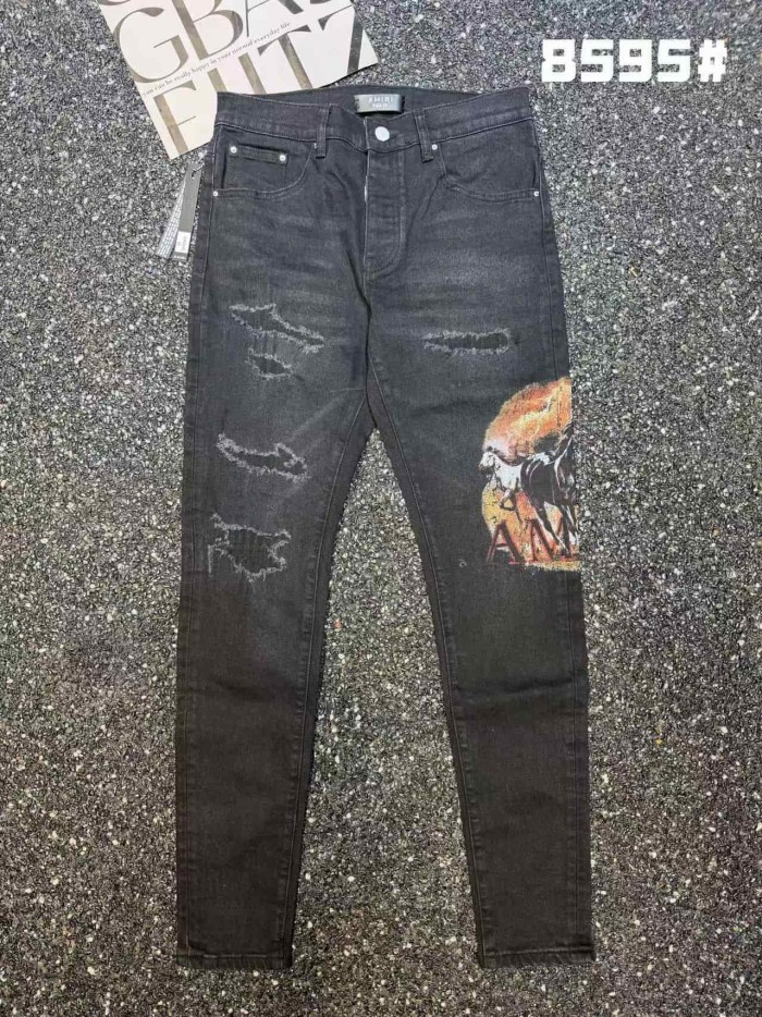 Amiri 1:1 quality version American Biker High Street Black Wash Ripped Horse Graphic Skinny Jeans 29374878