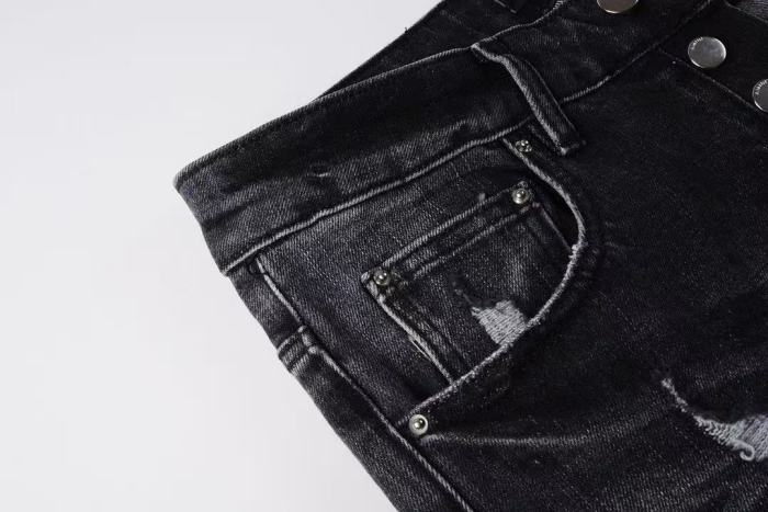 Amiri 1:1 quality version Streetwear Distressed Letter Print Slim Fit Washed Stretch Denim Jeans 29374941