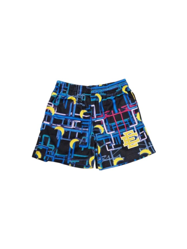 Eric Emanuel Hip Hop All Over Neon Geometric Crescent Graphic And Side Emblem Print Mesh Athletic Shorts 29378342