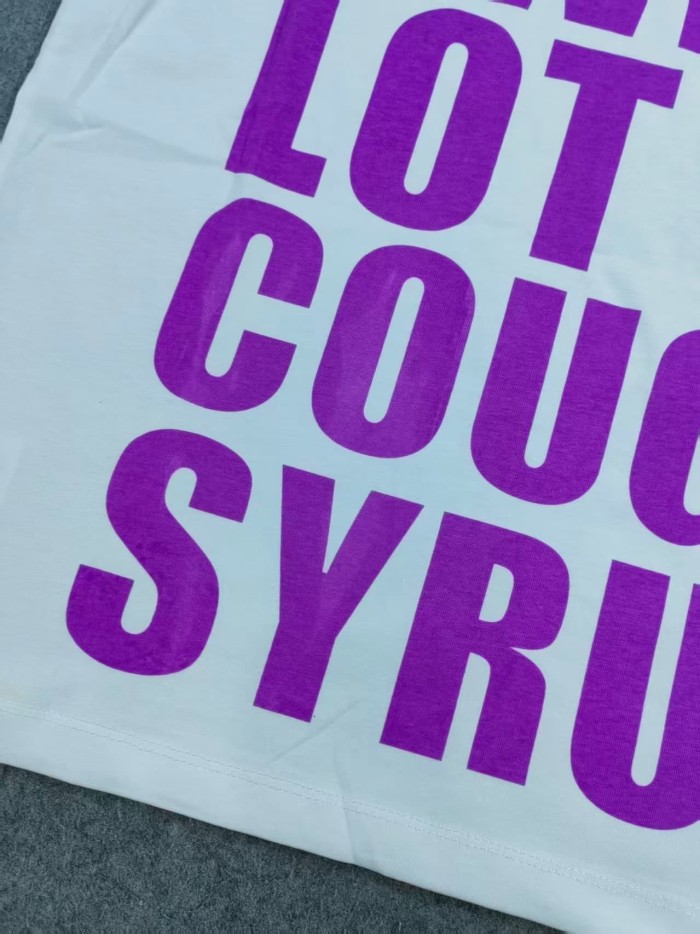Cough Syrup Desto Dubb Dripping Purple Liquid Cartoon Cup Double Side Bold Letter Print Tee 29290169