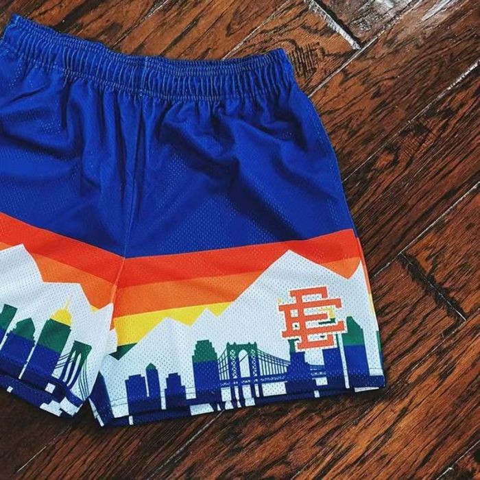 Eric Emanuel Streetwear City Skyline Mountain Print With Side EE Monogram Logo Print Mesh Athletic Shorts 2 colors 29378499