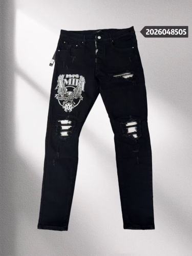 Amiri 1:1 quality version Y2K Eagle Badge Embroidery Print Frayed Cut Patch Slim Jeans 29382643