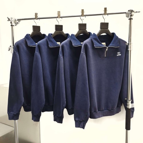 GaIIery Dept. [Big & Tall for weights up to 260 lbs]1:1 quality version Small French Letter Embroidered Long Staple Cotton Fleece Half Zip Collar Sweatshirt 29382820