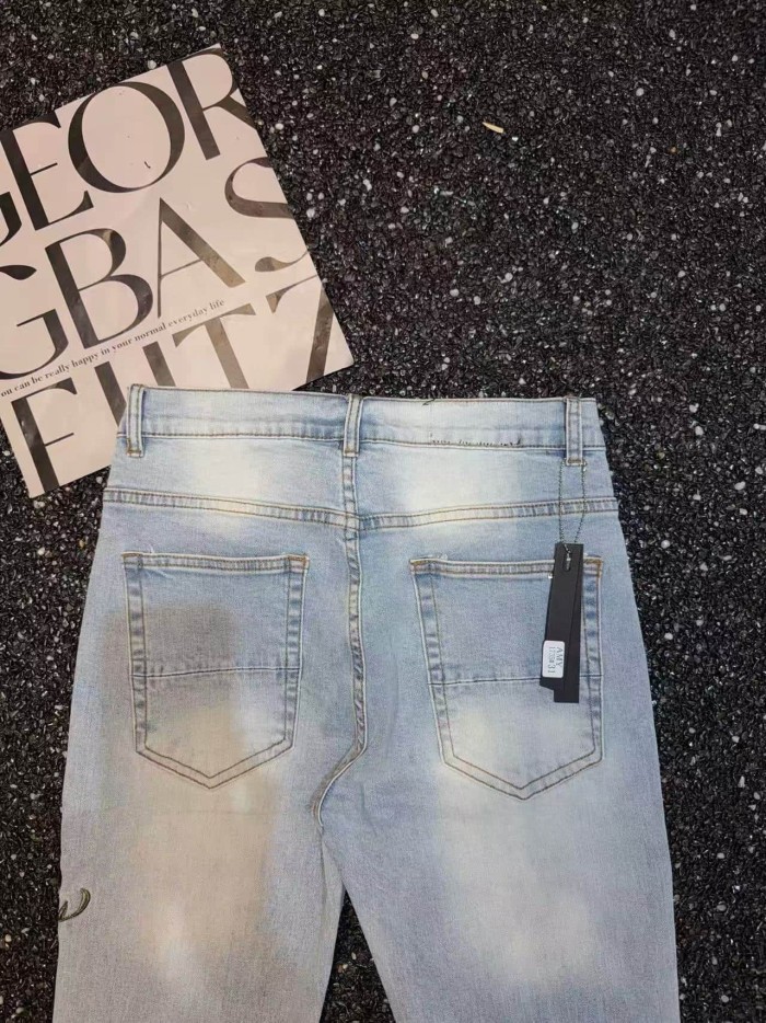 Amiri 1:1 quality version Streetwear Vintage Wash Bird Floral Embroidery Slim Flare Denim Jeans 29382742