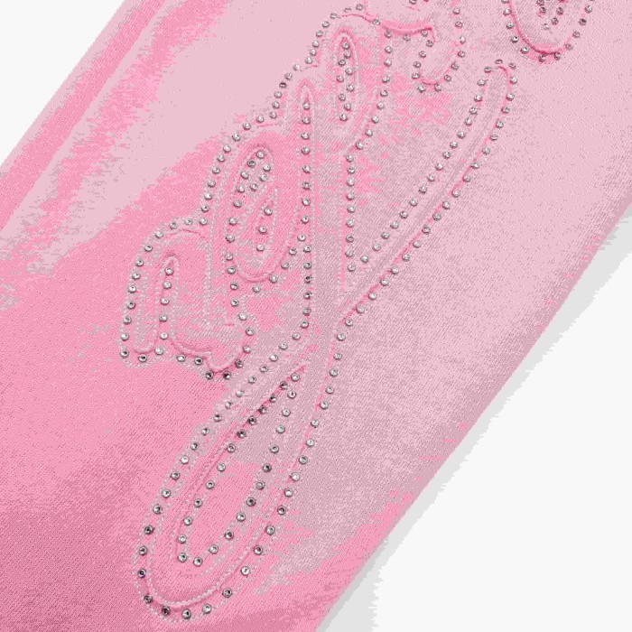Sp5der [Big & Tall for weights up to 220 lbs]1:1 quality version 3D Letter Embroidered Rhinestone Stud Pink Zip Up Hoodie & Pants Set 29382871