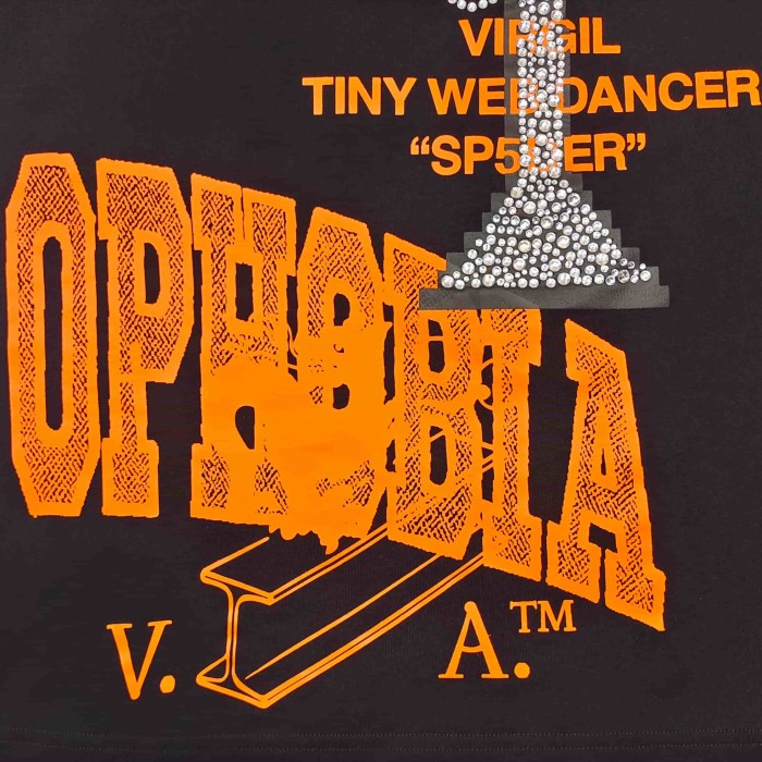 Sp5der [Big & Tall for weights up to 220 lbs]1:1 quality version Orange Letter Rhinestone Candlestick Long Staple Cotton Tee 29382857