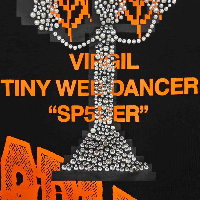 Sp5der [Big & Tall for weights up to 220 lbs]1:1 quality version Orange Letter Rhinestone Candlestick Long Staple Cotton Tee 29382857