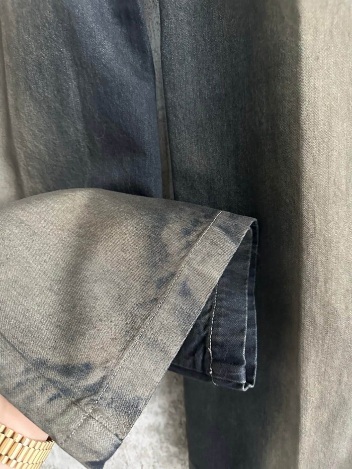 Rick Owens 1:1 quality version Washed Cement Grey Hand Stone Wash Drawstring Pocket Wide Leg Pants 29384167