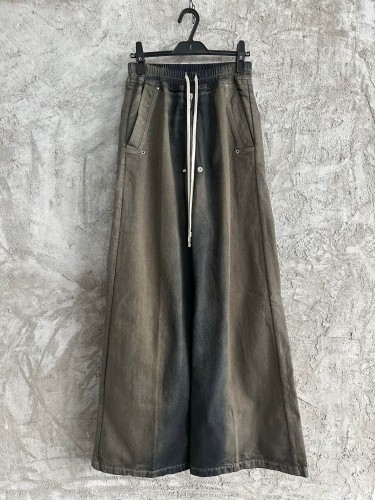 Rick Owens 1:1 quality version Washed Cement Grey Hand Stone Wash Drawstring Pocket Wide Leg Pants 29384167
