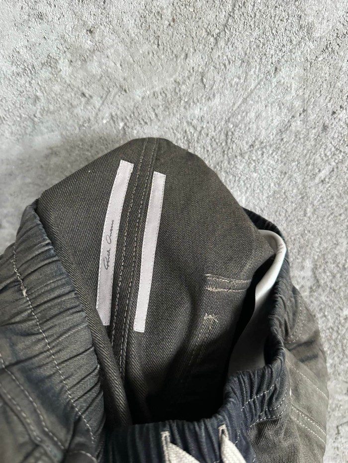 Rick Owens 1:1 quality version Washed Cement Grey Hand Stone Wash Drawstring Pocket Wide Leg Pants 29384167