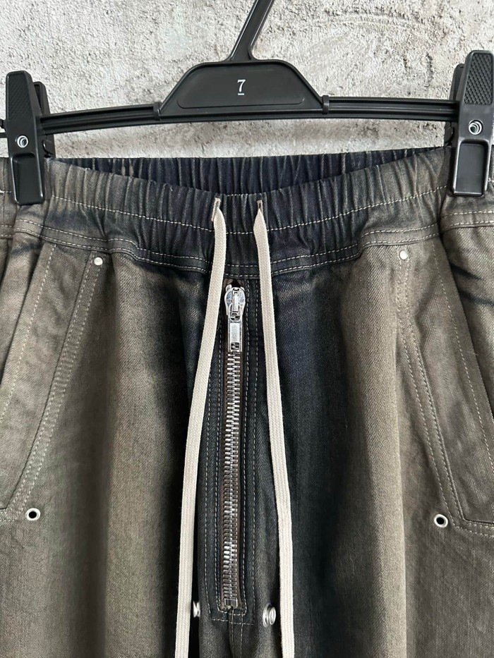 Rick Owens 1:1 quality version Washed Cement Grey Hand Stone Wash Drawstring Pocket Wide Leg Pants 29384167