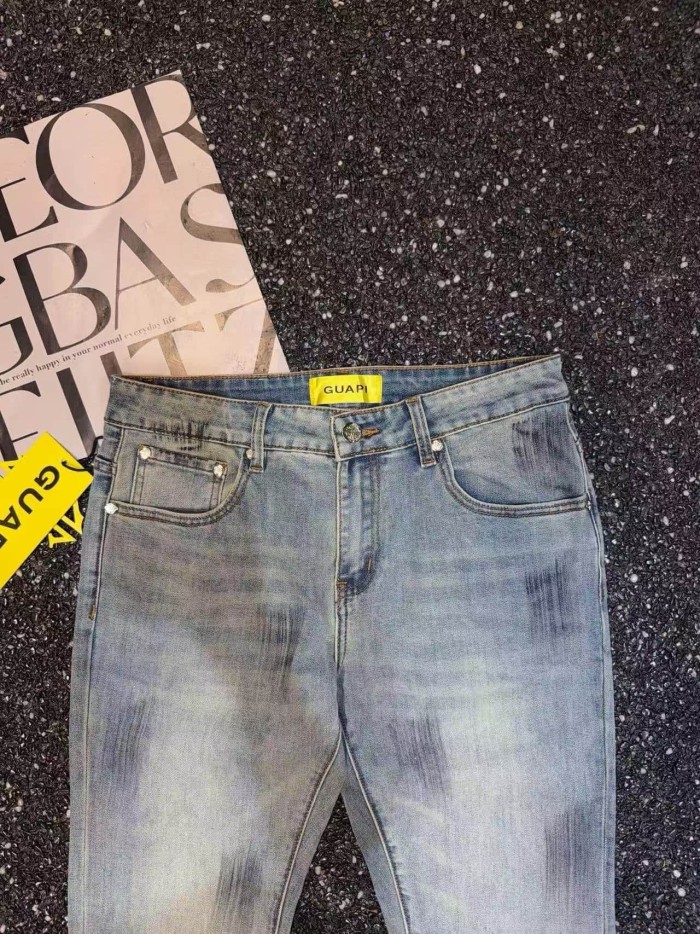 Guapi 1:1 quality version High Street Distressed Brush Wash Lower Leg Gradient Sparkle Slim Flare Jeans 29385427