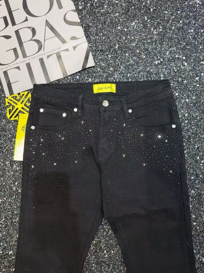 Guapi 1:1 quality version Starry Sky Gradient Star Rhinestone Slim Flare Denim Jeans 29385429