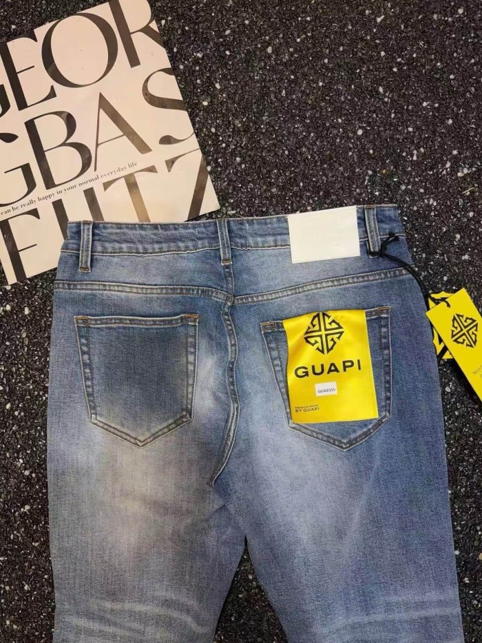 Guapi 1:1 quality version Geometric Diamond Rhinestone All Over Print Slim Flare Denim Jeans 2 colors 29385362