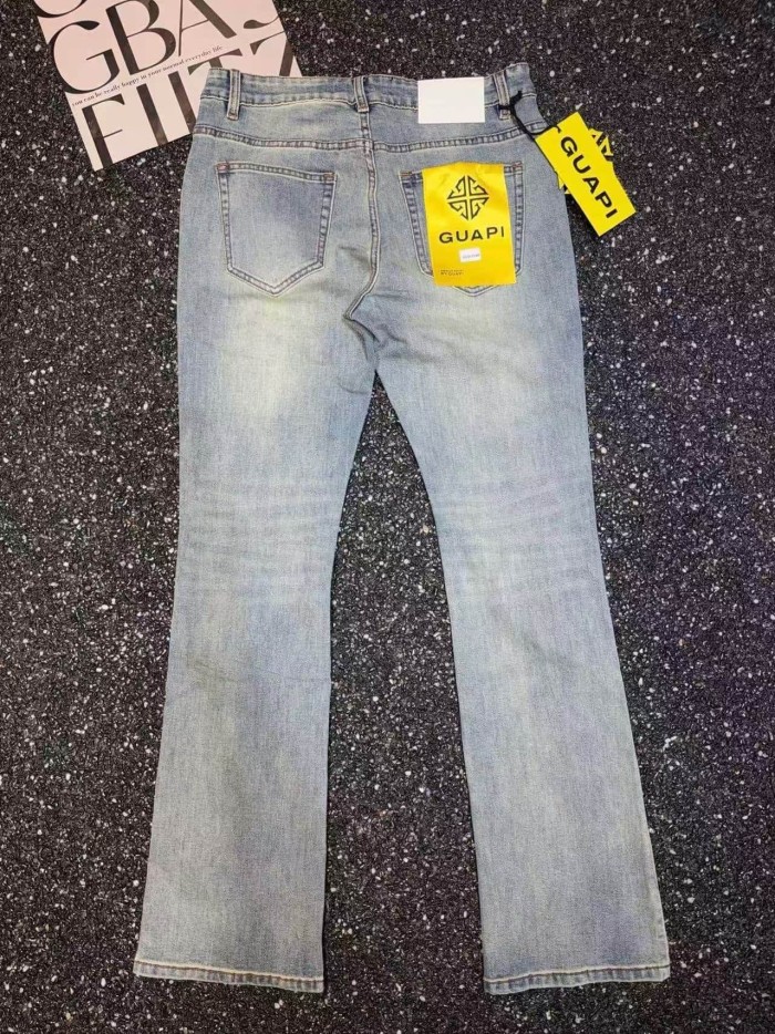 Guapi 1:1 quality version High Street Distressed Brush Wash Lower Leg Gradient Sparkle Slim Flare Jeans 29385427