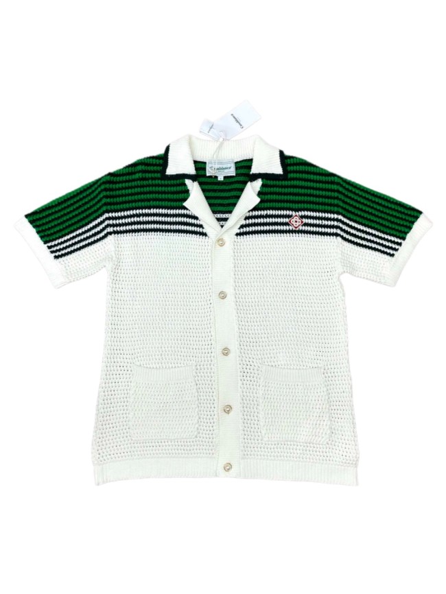 [50% Off]1:1 quality version Green And White Striped Short Sleeve Shirt 22805150