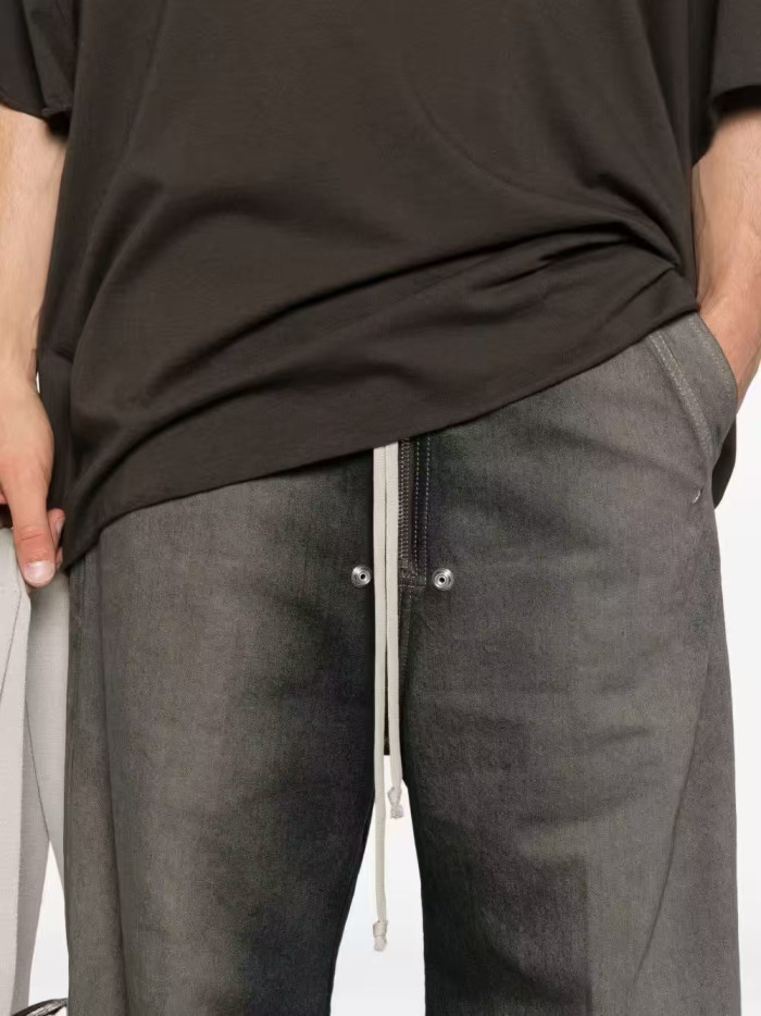 Rick Owens 1:1 quality version Washed Cement Grey Hand Stone Wash Drawstring Pocket Wide Leg Pants 29384167