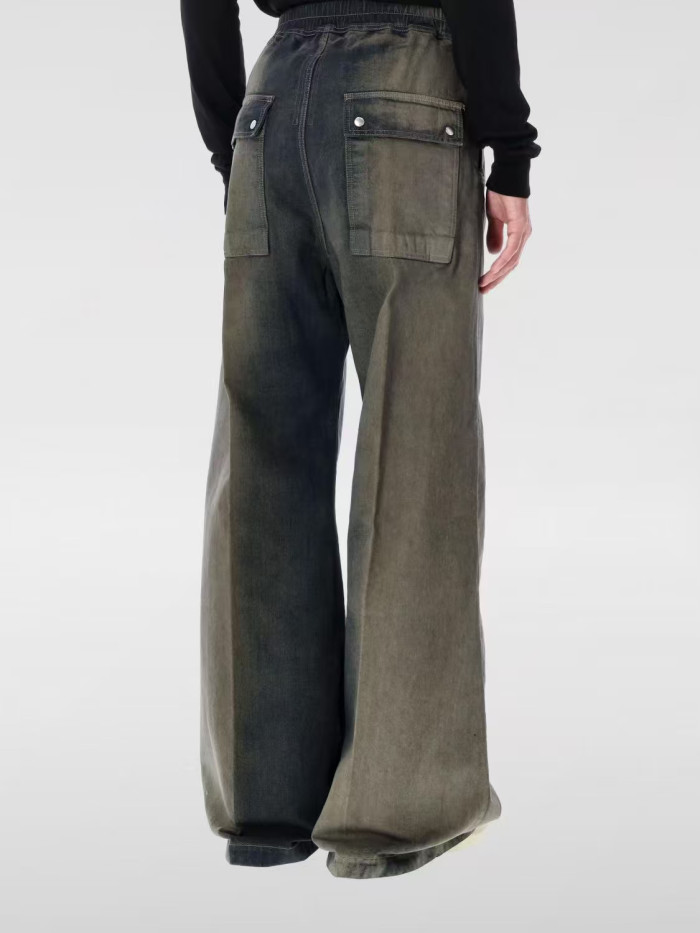 Rick Owens 1:1 quality version Washed Cement Grey Hand Stone Wash Drawstring Pocket Wide Leg Pants 29384167