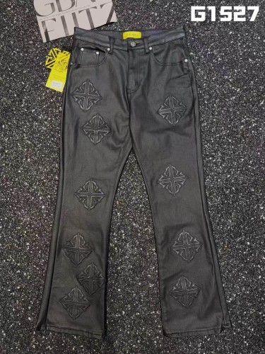 Guapi 1:1 quality version American Streetwear Coated Black Diamond Cross Embroidery Slim Flare Denim Jeans 29385445