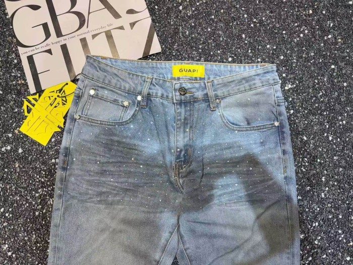 Guapi 1:1 quality version American Streetwear Bottom Gradient Star Rhinestone Washed Slim Flare Jeans 29385406