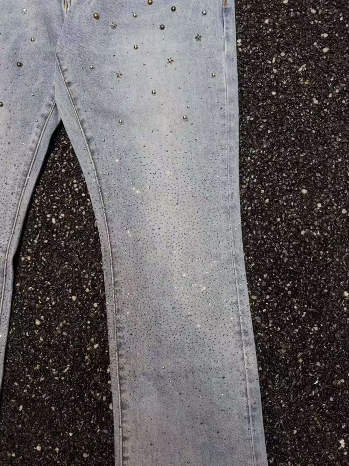 Guapi 1:1 quality version American StreetwearStar Rivet & Gradient Star Rhinestone Slim Flare Jeans 29385413