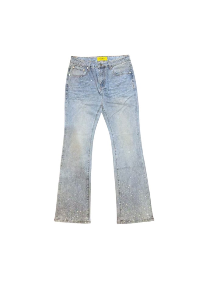 Guapi 1:1 quality version American Streetwear Bottom Gradient Star Rhinestone Washed Slim Flare Jeans 29385406