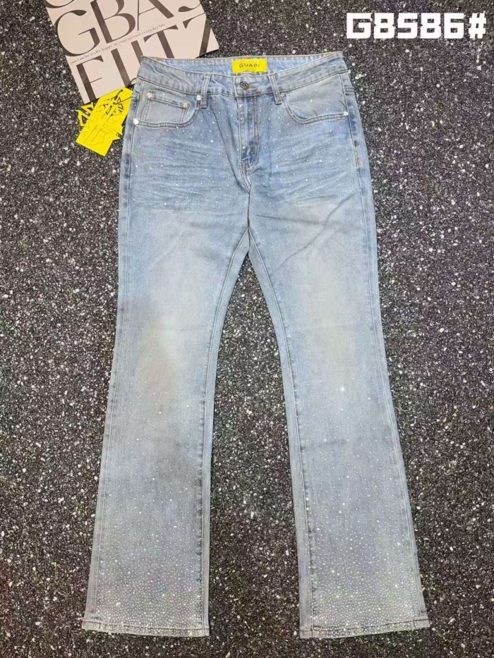 Guapi 1:1 quality version American Streetwear Bottom Gradient Star Rhinestone Washed Slim Flare Jeans 29385406