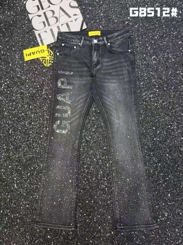Guapi 1:1 quality version Streetwear Vertical Letter Rhinestone Gradient Star Rhinestone Washed Slim Slim Flare Denim Jeans 29385385