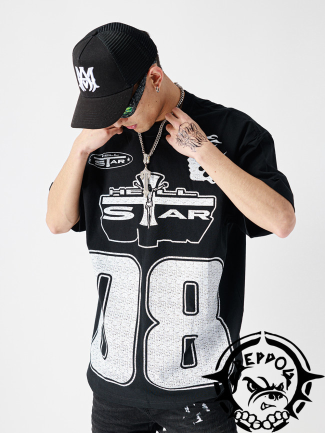 [50% Off]Hellstar Studio 08 Spooky & NoisDigital Jersey Cross Aged Washed Short Sleeve tee 22800228
